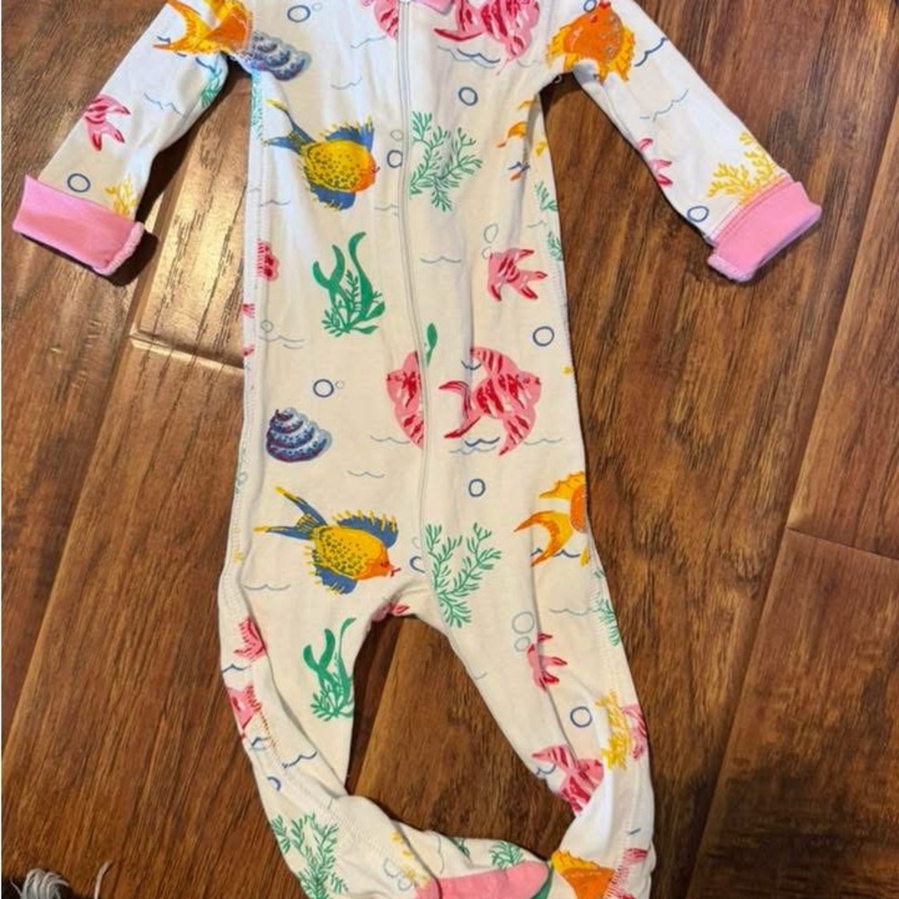 The Beaufort Bonnet Company Sea Life Kids One Piece with Pink Cuffs
